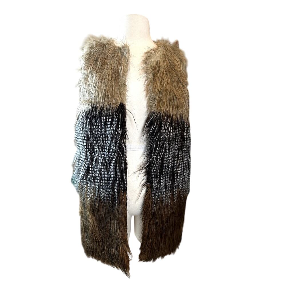 LOVE TREE Multicolored Faux Fur Vest  Size S Indie Festival Retro Hippie Classic